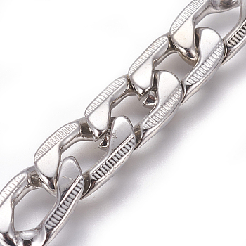 201 Stainless Steel Cuban Link Chains, Chunky Curb Chains, Twisted Chains, Unwelded, Textured, Stainless Steel Color, 11.5mm, Links: 17x11.5x3mm