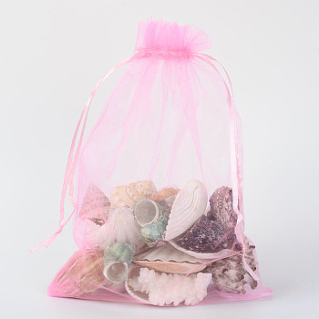 Organza Gift Bags with Drawstring, Jewelry Pouches, Wedding Party Christmas Favor Gift Bags, Pink, 23x17cm