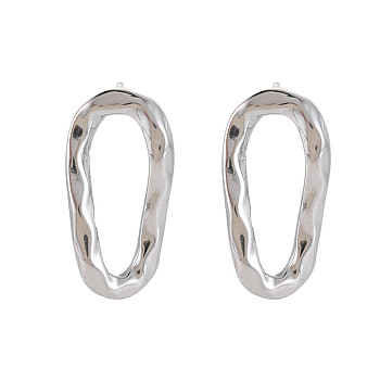 304 Stainless Steel Twist Oval Stud Earrings for Women, Stainless Steel Color, 25.5x13mm, Pin: 0.7mm