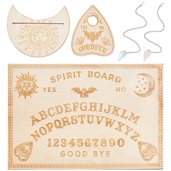 Witch Craft Sets, including Wooden Pendulum Board, Crystal Ball & Tarot Card Holder, Opalite & Natural Rose Quartz Dowsing Pendant, Bat Pattern, 5pcs/bag