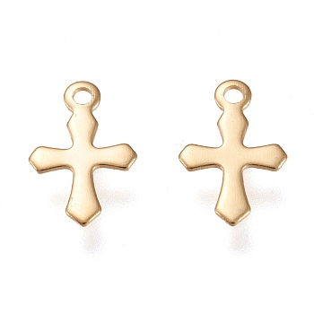 304 Stainless Steel Tiny Cross Charms, Laser Cut, Golden, 9x5.5x0.3mm, Hole: 0.9mm