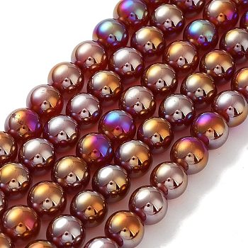 Electroplated Natural Red Agate Beads Strands, Round, AB Color Plated, 10mm, Hole: 1mm, about 38pcs/strand, 14.76''~14.96''(37.5~38cm)