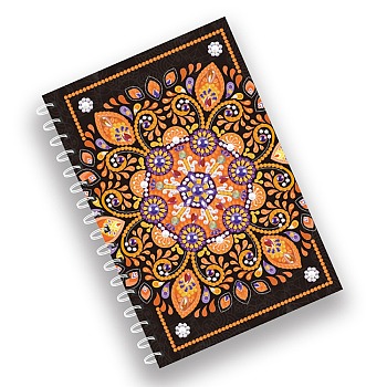 DIY Mandala Theme Spiral Notebook Diamond Painting Kits, Including A5 Notebook, Resin Rhinestones, Diamond Sticky Pen, Tray Plate and Glue Clay, Flower Pattern, 210x140mm, 60 sheets/book