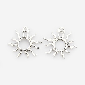 Tibetan Style Alloy Sun Pendants, Solar Eclipse Pendants, Antique Silver, 25x27x2mm, Hole: 2mm