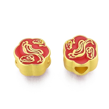 Alloy Enamel European Beads, Large Hole Beads, Matte Style, Flower with Cloud Pattern, Matte Gold Color, 10.5x11x7mm, Hole: 4mm