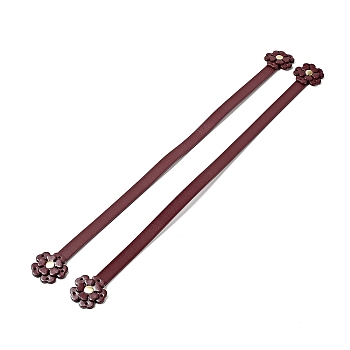 Sakura Flower End Cowhide Leather Sew On Bag Handles, with Brass Findings, Bag Strap Replacement Accessories, Dark Red, 44.9x3.75x0.75cm, Hole: 1.8mm
