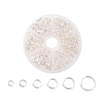 1 Box of Iron Jump Rings, Mixed Size, Open Jump Rings, Silver Color Plated, 18~21 Gauge, 4~10x0.7~1mm, Inner Diameter: 2.6~8mm, about 1600pcs/box, Packaging Box: 8x2cm