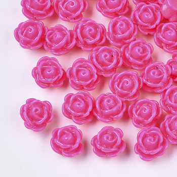 Opaque Resin Beads, Rose Flower, Magenta, 9x7mm, Hole: 1mm