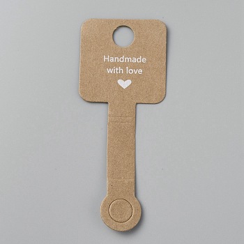 Kraft Paper Display Cards, for Bracelet, Necklace, Hair Band, Rectangle with Heart and Word, BurlyWood, 4.9x4x0.55cm, Hole: 10~10.5mm