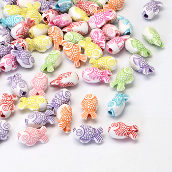 Fish Craft Style Acrylic Beads, Mixed Color, 15x9x7.5mm, Hole: 2.5mm, about 1100pcs/500g