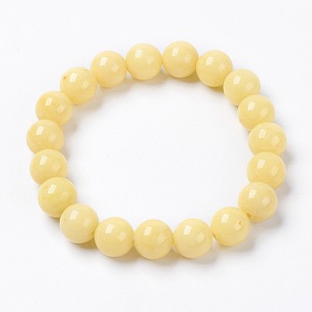 Natural Mashan Jade Beaded Stretch Bracelet, Dyed, Round, Lemon Chiffon, 2 inch(5cm), Beads: 8mm