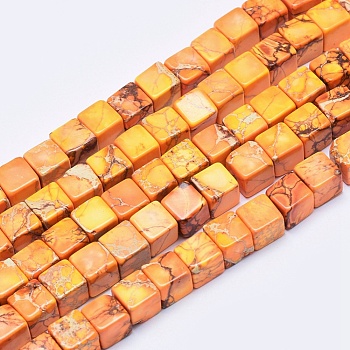 Natural Imperial Jasper Beads Strands, Dyed, Cube, Orange, 4mm, Hole: 0.8mm, about 195pcs/strand, 15.7 inch