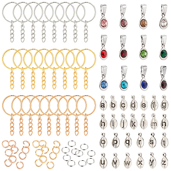 ARRICRAFT DIY Letter Charm Keychain Making Kits, Including Rhinestone & Alloy Charms, Iron Split Key Rings & Keychain Clasp Findings, Mixed Color, 166pcs/box