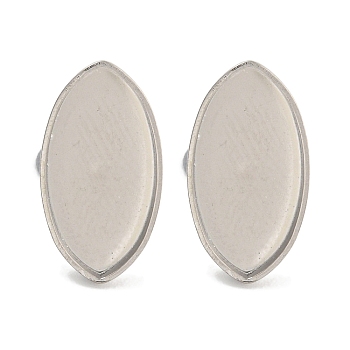 Anti-Tarnish 304 Stainless Steel Stud Earring Finding, for Women, Oval, Stainless Steel Color, Tray: 15.5x8mm, 17x9mm