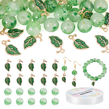 10Pcs Alloy Enamel Pendants, Leaf, 1 Roll Elastic Crystal Thread, 20Pcs Handmade Lampwork, Mixed Color, 19.5x9.5x2.2mm, Hole: 1.5mm