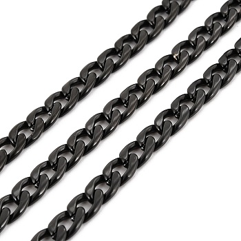 Vacuum Plating 304 Stainless Steel Cuban Link Chains, Unwelded, with Spool, Electrophoresis Black, 7x5x1.5mm, about 32.81 Feet(10m)/Roll