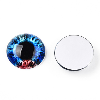 Glass Cabochons, Half Round with Eye, Royal Blue, 20x6.5mm