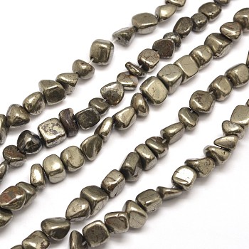 Natural Pyrite Nuggets Beads Strands, Tumbled Stone, 8~10x6~8mm, Hole: 1mm, about 15.7 inch