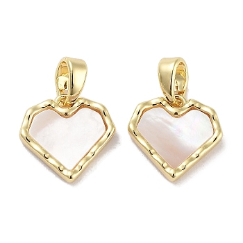 Brass Pave Natural Shell Heart Charms, Real 18K Gold Plated, 11.5x12x2.5mm, Hole: 4x2.5mm