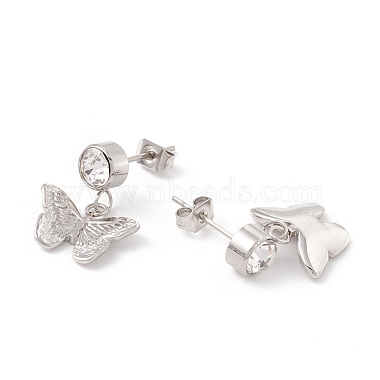 Crystal Rhinestone with Butterfly Dangle Stud Earrings(EJEW-E264-05)-3