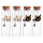 4Pcs 2 Styles Transparent Glass Empty Bottles, with Acrylic Cat Charms, for Pet Fur Storage, Mixed Color, 12.6cm, 2pcs/style(AJEW-DR00032)