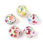 Printed Opaque Acrylic Beads, Round with Fruit Pattern, AB Color, Mixed Shapes, 15.9mm, Hole: 2.8mm(MACR-T048-04M)