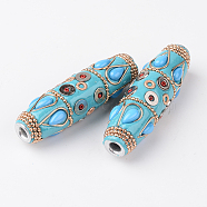 Rice Handmade Indonesia Beads, with Platinum Metal Color Aluminum Cores, Light Sky Blue, 60x16mm, Hole: 4.5mm(IPDL-L002-01B)