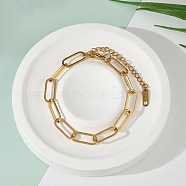 Simple Stainless Steel Paperclip Chains Bracelets for Summer Beach, Real 18K Gold Plated, 6-3/4 inch(17cm), 6mm(PM6439-9)