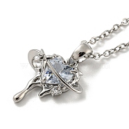 Planet & Heart Glass Pendant, Brass Chain Necklaces, Platinum, 16.14 inch(41cm)(NJEW-R263-01P)