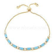 Brass Cubic Zirconia Slider Necklaces, with Synthetic Turquoise, Box Chain Necklace for Women, Real 16K Gold Plated, 13-3/8 inch(33.9cm)(NJEW-A010-01G)