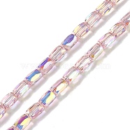 Electroplate Glass Beads Strands, AB Color Plated, Faceted, Column, Pink, 6.5x4mm, Hole: 0.8mm, about 80pcs/strand, 20.08''(51cm)(GLAA-Q101-02A-AB08)