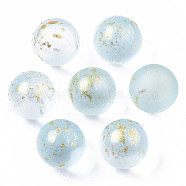 Transparent Spray Painted Frosted Glass Beads, with Golden Foil, No Hole/Undrilled, Round, Sky Blue, 14mm(GLAA-N035-05D-06)