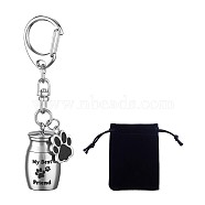 Pet Urn Key Chain Paw Print Urn Pendant Necklace Pet Cremation Jewelry Stainless Steel Paw Print Keychain Pet Keepsake Cat & Dog Urn with Storage Bag, Stainless Steel Color, 7.5x1.6cm(JX365A)