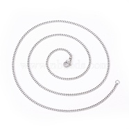304 Stainless Steel Curb Chain Necklaces, with Lobster Clasps, Stainless Steel Color, 21.8 inch(55.6cm), 2mm(MAK-I012-X01)