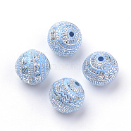 Plating Acrylic Beads, Silver Metal Enlaced, Round, Cornflower Blue, 11.5x11mm, Hole: 1.5mm(X-PACR-Q115-18)