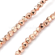 Synthetic Non-magnetic Hematite Beads Strands, Long-Lasting Plated, Faceted, Polygon, Rose Gold Plated, 3.5~4x3.5~4x3.5~4mm, Hole: 0.9~1mm, about 100~102pcs/strand, 15.35~15.75 inch(39~40cm)(G-C024-06B)