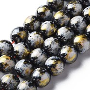 Spray Painted Non-magnetic Synthetic Hematite Beads Strands, with Glitter Powder, Round, Creamy White, 8mm, Hole: 1mm, about 51~52pcs/strand, 15.55 inch~15.75 inch(39.5~40cm)(G-N337-06D)