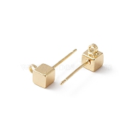 Brass Stud Earring Findings, with Horizontal Loops, Cube, Golden, 6.5x4x4mm, Hole: 1.5mm, Pin: 0.8mm(KK-WH0035-97)