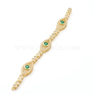 Brass Mirco Pave Cubic Zirconia Links Connectors, Long-Lasting Plated, Real 18K Gold Plated, Eye, Lime Green & Clear, 98x7.5x4mm, Hole: 1mm(KK-E790-01A)