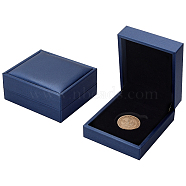 Rectangel PU Imitation Leather Coin Storage Boxes, Commemorative Single Coin Gift Case with Velvet Inside, Steel Blue, 8.45x7.35x3.8cm, Inner Diameter: 33mm(CON-WH0086-102B-02)