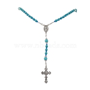 Synthetic Turquoise Necklaces, Alloy Cross Pendant, Antique Silver, 24.41 inch(62cm)(NJEW-JN04651)