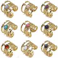 Natural & Synthetic Gemstone Finger Rings, 304 Stainless Steel Multi-layer Open Cuff Rings, Real 18K Gold Plated, 19.5mm, Adjustable(RJEW-U027-03G)