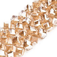Electroplate Transparent Glass Beads Strands, , Faceted, Diagonal Cube Beads, Orange, 8.5x9.5x9.5mm, Hole: 1.5mm, about 80pcs/strand, 25.98 inch(66cm)(EGLA-N002-29-F02)