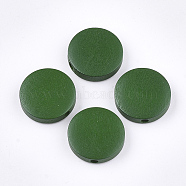 Painted Natural Wood Beads, Flat Round, Green, 15~15.5x4mm, Hole: 1.8mm(X-WOOD-S049-02B-04)