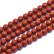 Natural Red Jasper Beads Strands, Round, Faceted(128 Facets), 8mm, Hole: 1.2mm, about 49pcs/strand, 15.16 inch(38.5cm)(G-K310-A11-8mm)