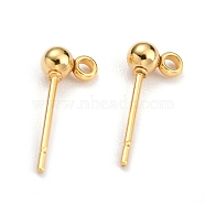 304 Stainless Steel Ball Post Stud Earring Findings, with Loop and 316 Surgical Stainless Steel Pin, Real 18k Gold Plated, 13x5x3mm, Hole: 1.2mm, Pin: 0.7mm(STAS-Z035-01G-E)