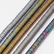Electroplate Non-magnetic Synthetic Hematite Beads Strands, Frosted, Heishi Beads, Flat Round/Disc, Grade A, Mixed Color, 4x1mm, Hole: 1mm, about 400pcs/strand, 16 inch(G-J164B-4mm-M)