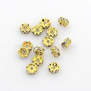 Brass Rhinestone Spacer Beads, Grade A, Crystal, Wavy Edge, Rondelle, Golden, 5x2.5mm, Hole: 1mm(X-RB-A014-L5mm-01G)