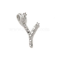 Rack Plating Brass Micro Pave Cubic Zirconia European Dangle Charms, Large Hole Letter Pendant, Platinum, Long-Lasting Plated, Cadmium Free & Lead Free, Letter Y, 23.5mm, Charm: 17x12x2mm, Hole: 4x2.5mm(KK-L210-015P-Y)