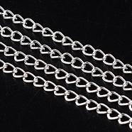 Iron Twisted Chains Curb Chains, Unwelded, Silver Color, with Spool, Link: about 2mm wide, 3.5mm long, 0.5mm thick, 100m/roll(CHS001Y-S)